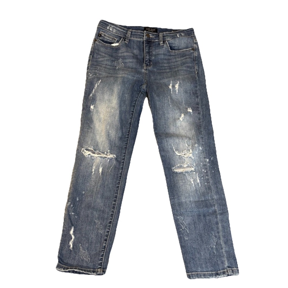 Judy Blue Jean Women 11/30x26 Blue Relaxed Fit Denim Stretch Mid Rise Distressed